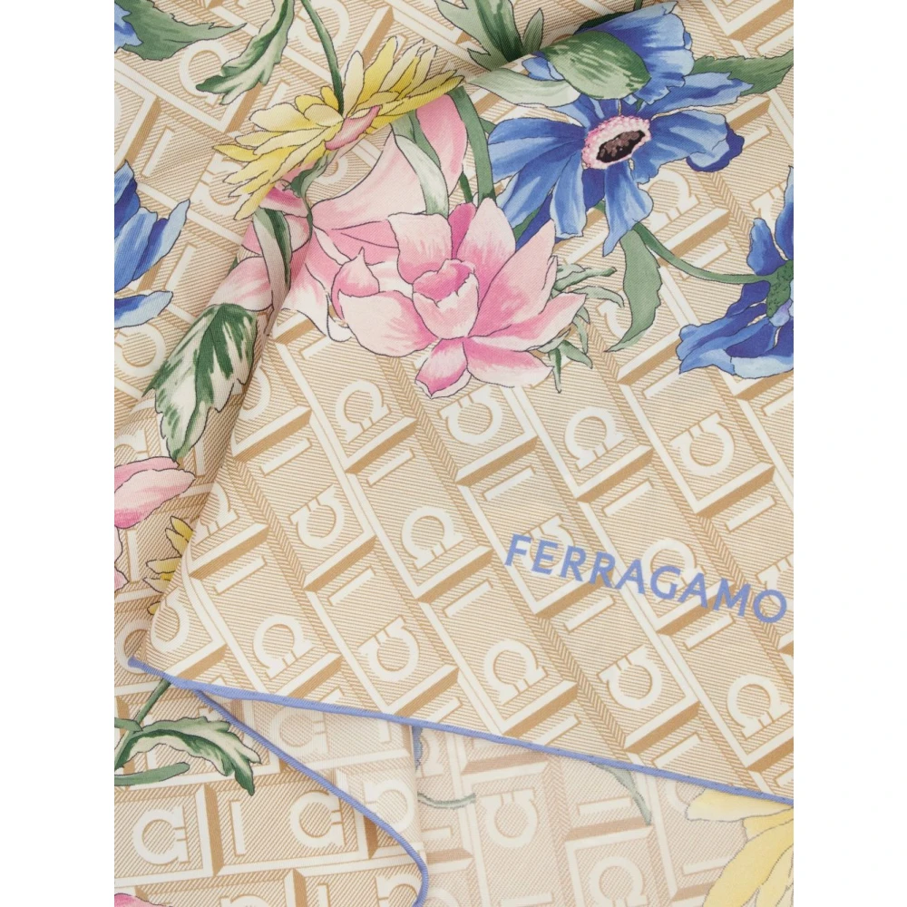 Salvatore Ferragamo Blauwe Zijden Boeketprint Sjaal Multicolor Dames