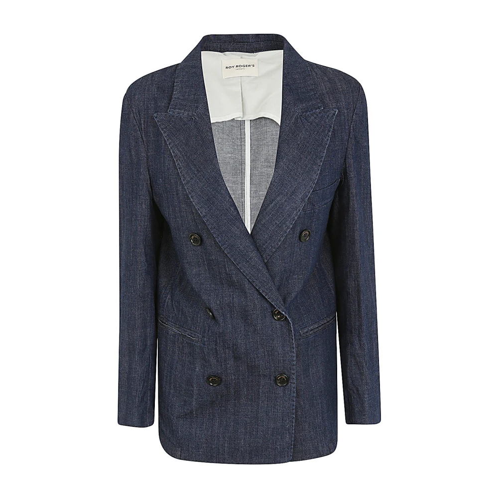 Roy Roger's Blauwe Double Breasted Blazer Blue Dames