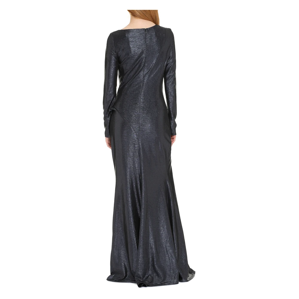 Talbot Runhof Jurk met Gedrapeerde Halslijn en Transparante Mouwen Blue Dames