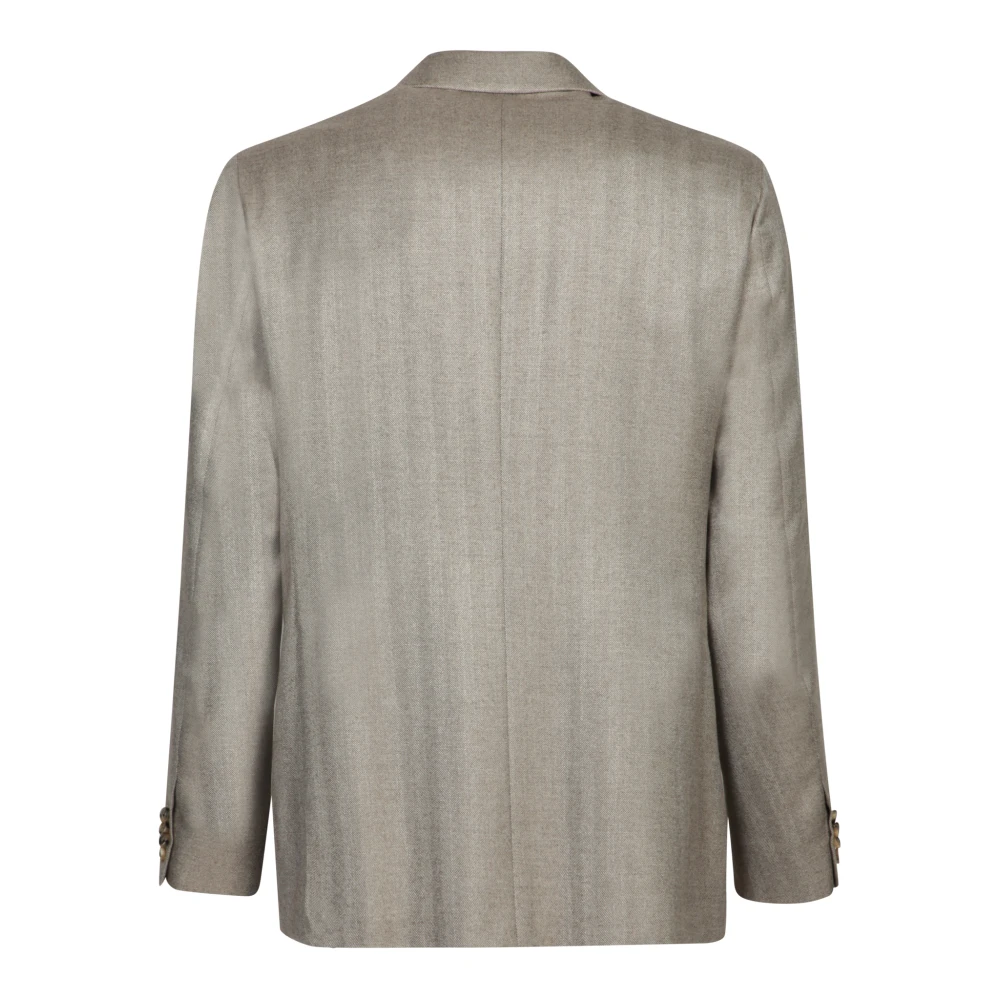Canali Elegante Visgraat Zijden Jas Beige Heren