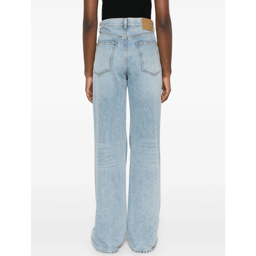 Haikure Hoge Taille Koreaanse Blauwe Jeans met Logo Patch Blue Dames