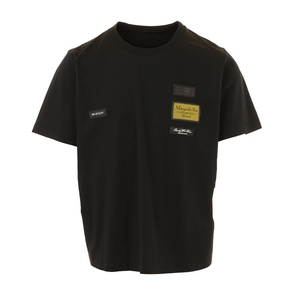 Mm6 Maison Margiela Men's Black T-Shirts, L, Label Patch T-Shirt