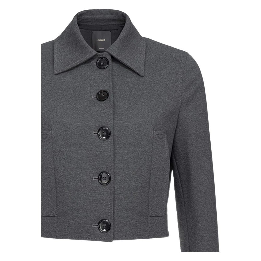 pinko Korte Shirt Kraag Knoop Jas Grijs Gray Dames