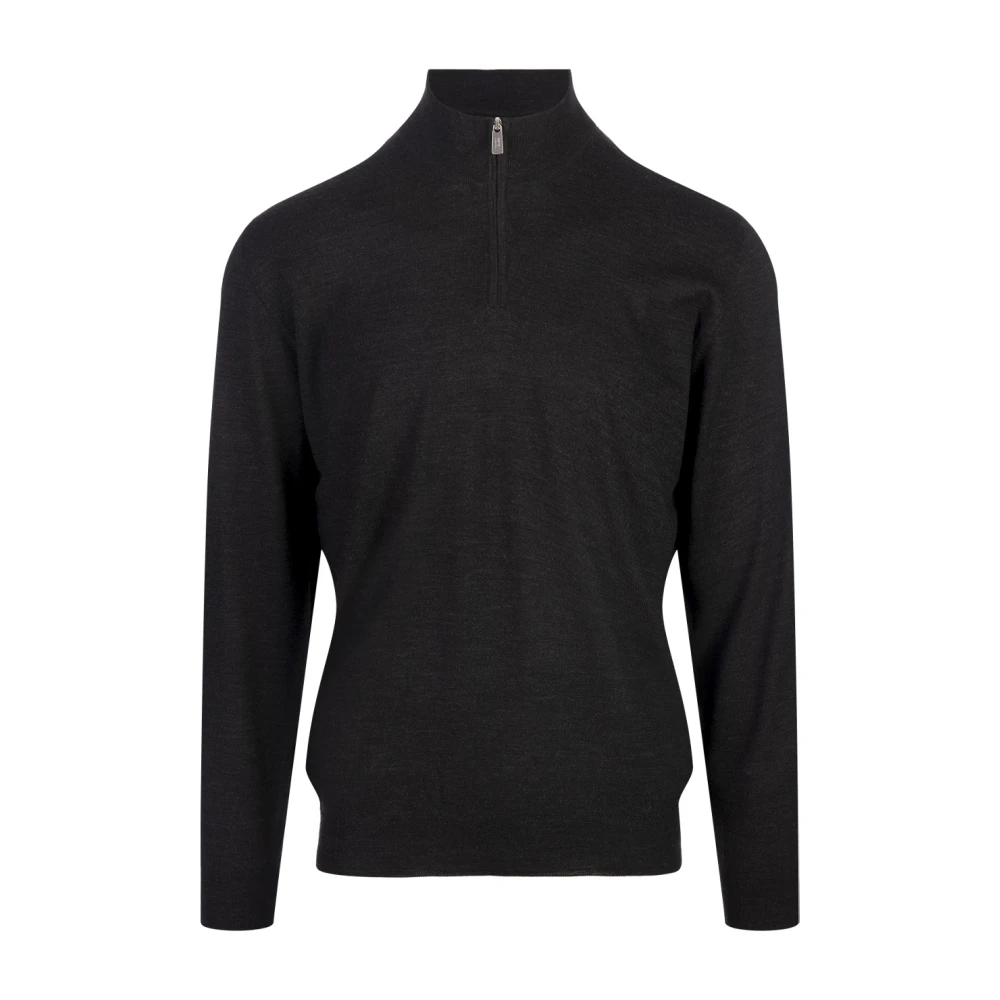Fedeli Zwarte Wollen Pullover Hoge Kraag Sweater Black Heren