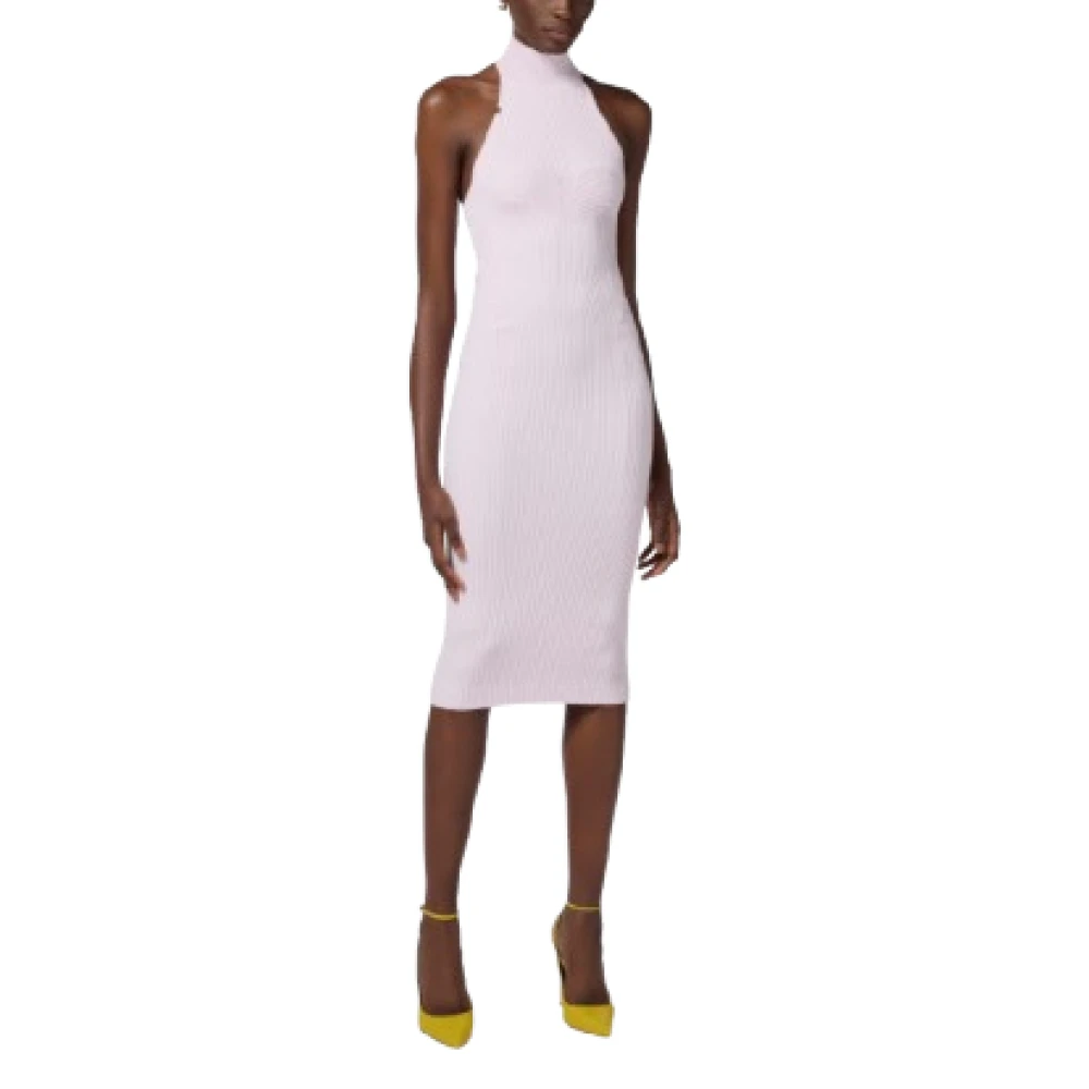 Elisabetta Franchi Geribbelde Viscose Halternek Jurk Roze Pink Dames