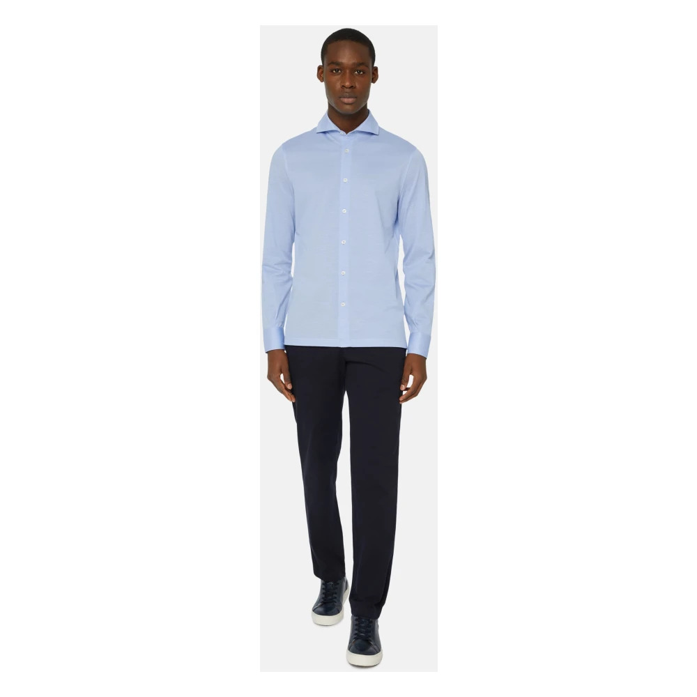 Boggi Milano Slim Fit Polo Shirt in Filo Di Scozia Pique Blue Heren