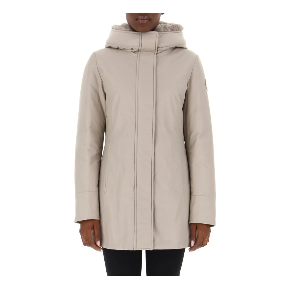 Woolrich Women's Beige Parkas, S, Winter Parka With Detachable Hood