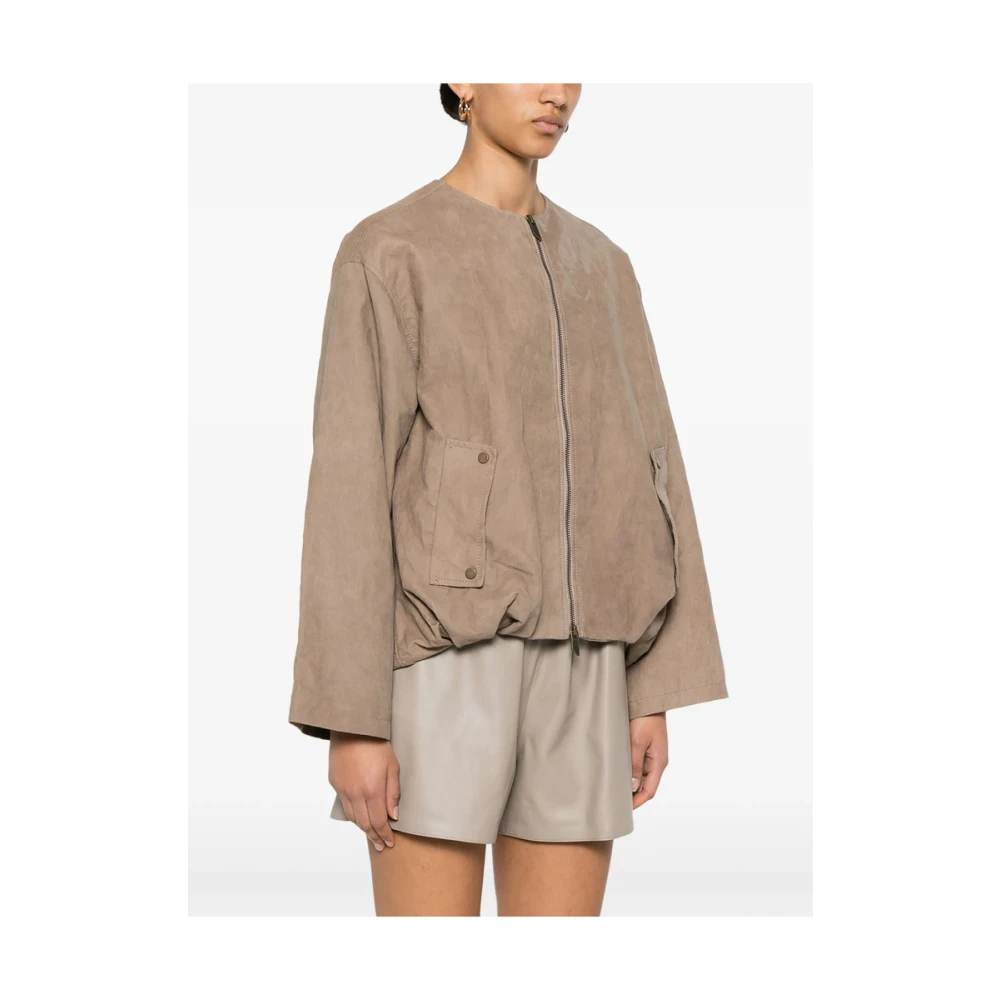 Salvatore Santoro Beige Puffball Hem Leren Buitenkleding Beige Dames