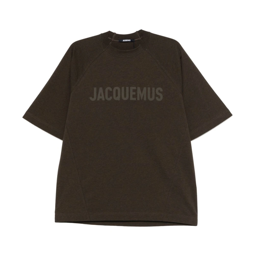 Jacquemus Bruin Logo Print Crew Neck T-shirt Brown Heren