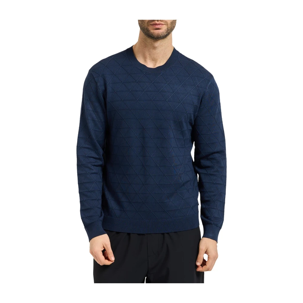Armani Exchange Men's Blue Crewneck Pullover - Round-Neck Knitwear - L - Knitwear