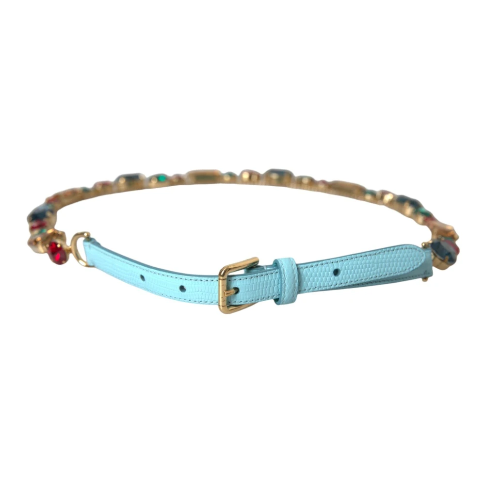 Dolce & Gabbana Women's Blue Leather Crystal Chain Waist Belt