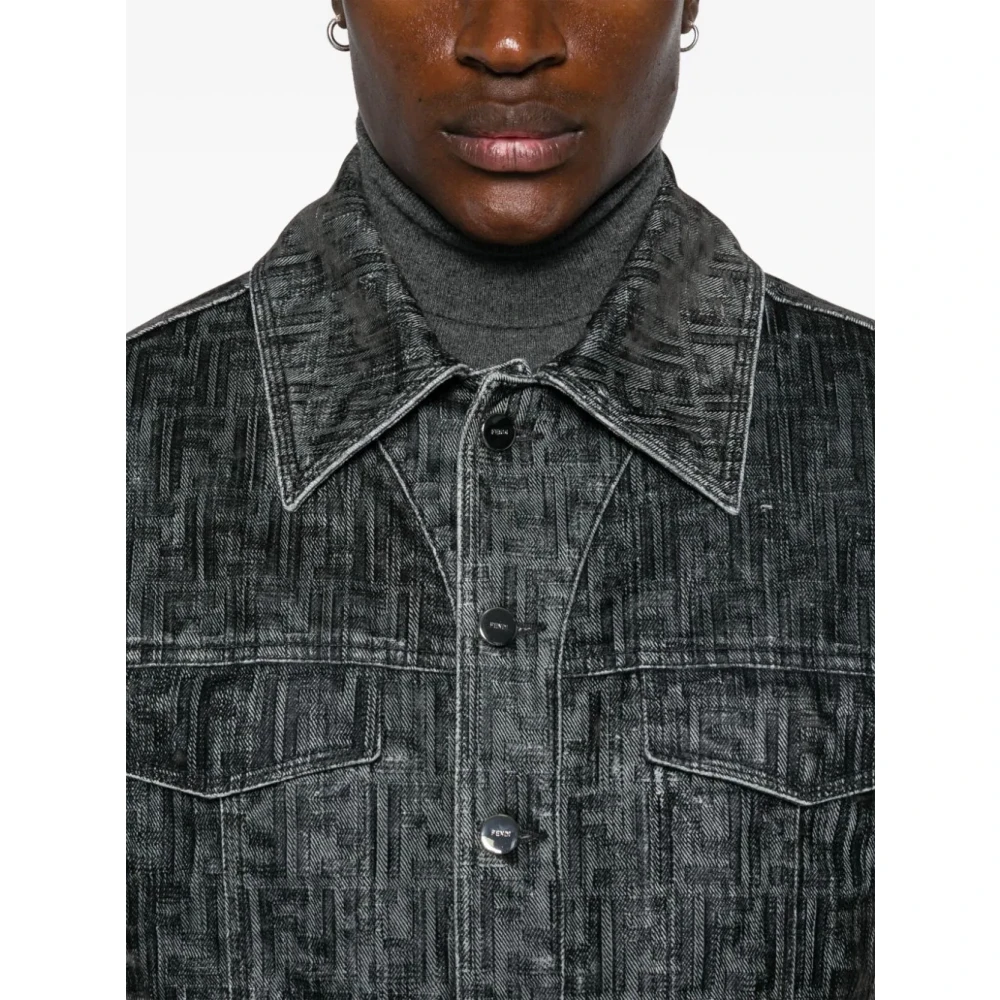 Fendi Denim jack met FF-motief Black Heren