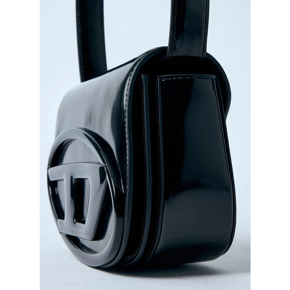 Diesel Leren Schoudertas met Logo Plaque Black Dames
