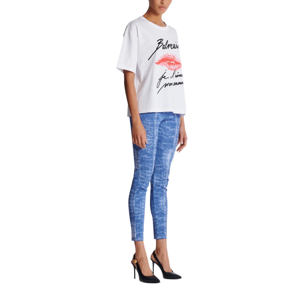 Balmain T-shirt met kusprint en korte mouwen White Dames