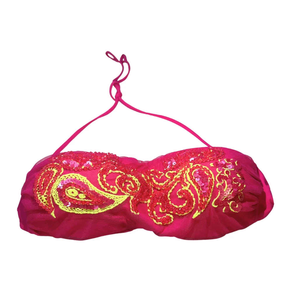 Twinset Paisley Sequin Embellished Badkleding Bandeau Pink Dames
