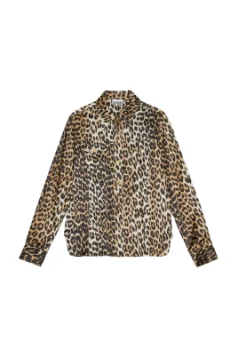 Satin Leopard Print Skjorta