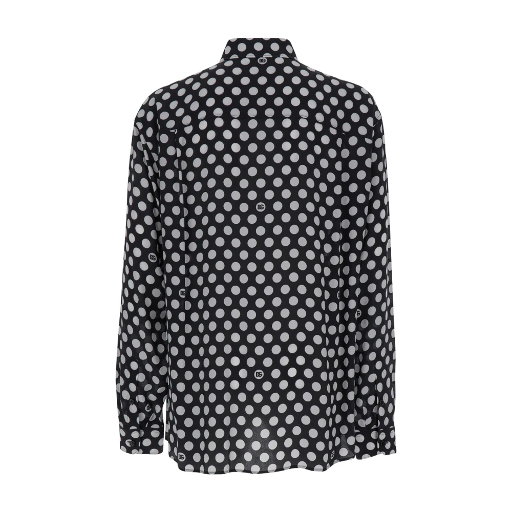 Dolce & Gabbana Polka-Dot Kent Kraag Shirt Zwart Black Heren
