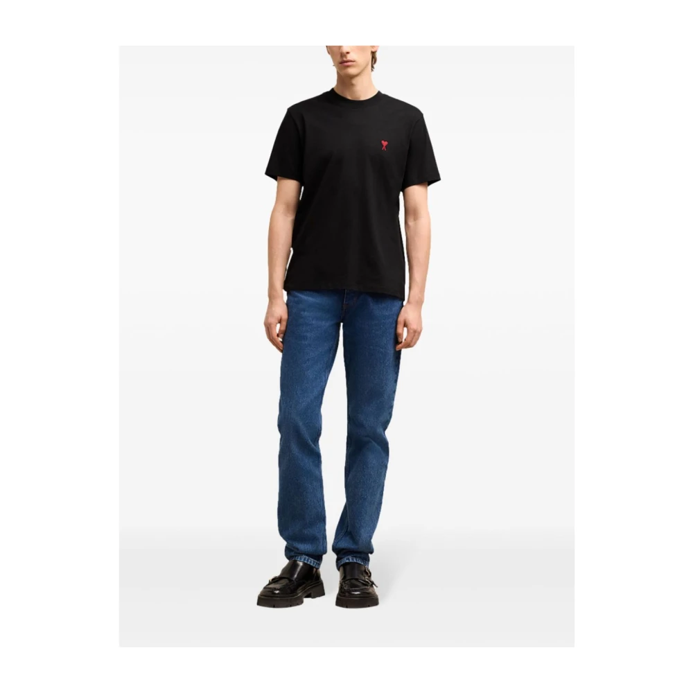 Ami Paris Zwarte Katoenen Jersey T-shirt met Ronde Hals Black Dames