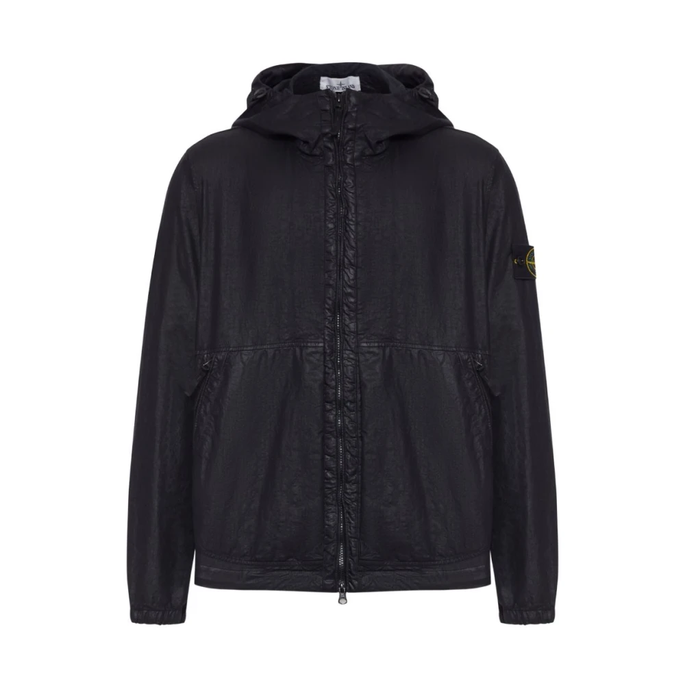 Stone Island Black Hooded Zip Jacket - Male - Light Jackets - Xl - Jackets