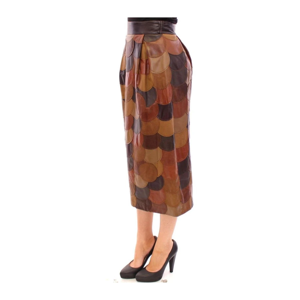 Dolce & Gabbana Bruine Patchwork Leren Rok Multicolor Dames