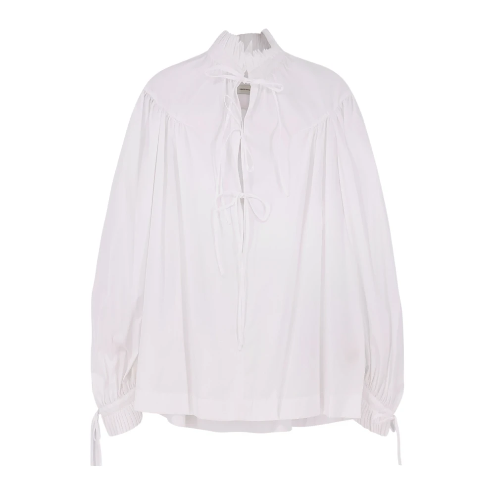 Dries Van Noten Women's White Blouses, S, Ruffled Cotton Blouse