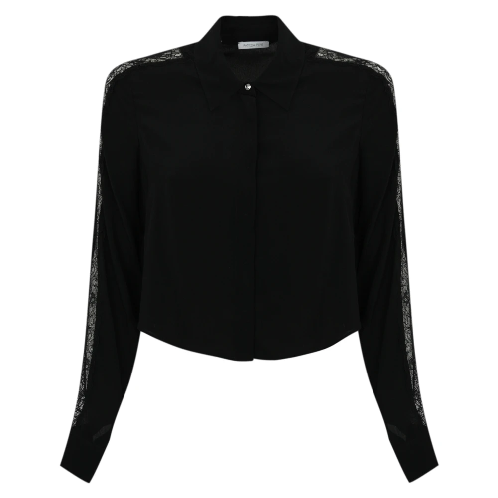 PATRIZIA PEPE Zwarte kanten detail viscose overhemd Black Dames