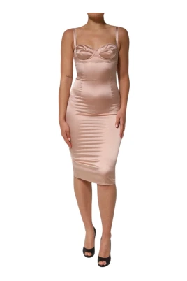 Blush Pink Silk Satin Bodycon Klänning