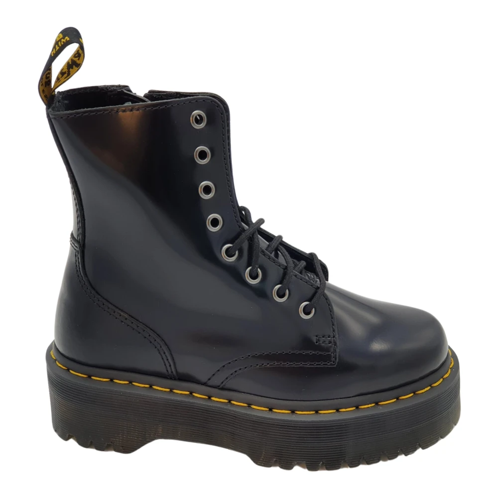 Dr. Martens Läderstövlar i Militärstil med Gul Sömn och Dragkedja Black, Herr