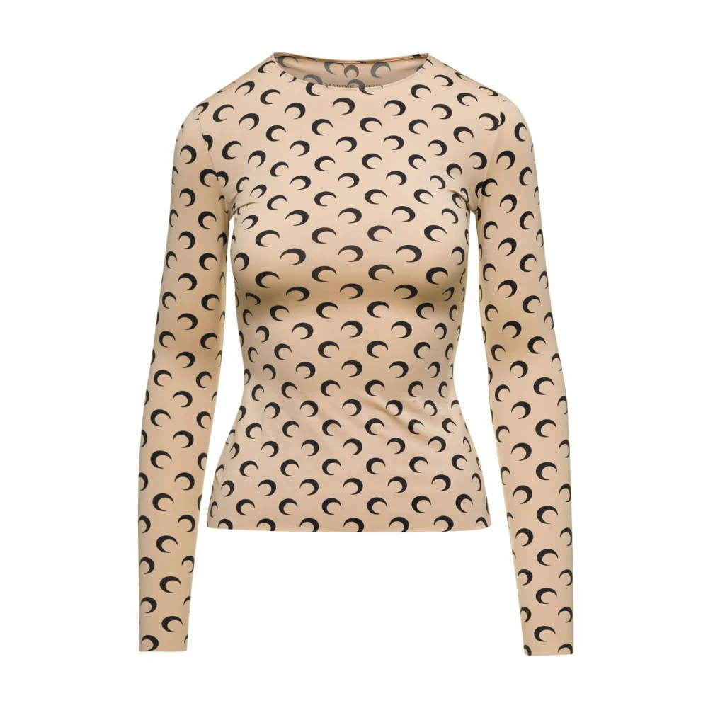 Marine Serre Maan Bedrukte Jersey Crewneck Top Beige Dames