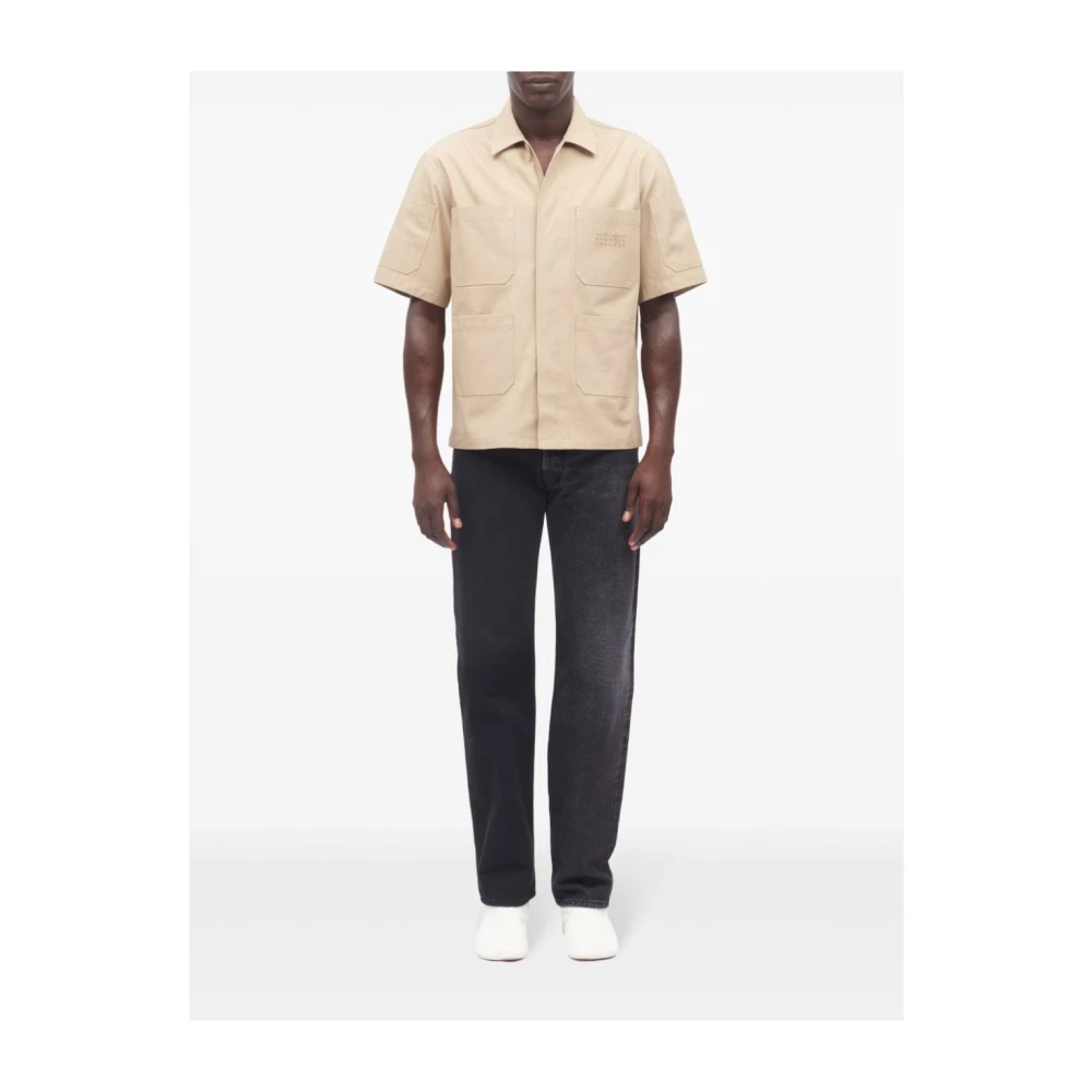 MM6 Maison Margiela Geborduurde katoenen gabardine overhemd Beige Heren