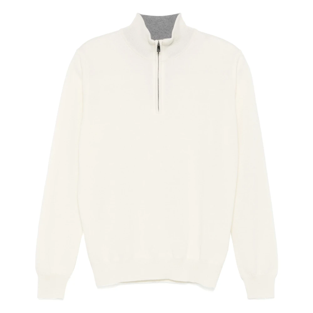 Corneliani Lyxig Ull/Kashmir Half-Zip Stickat Beige, Herr