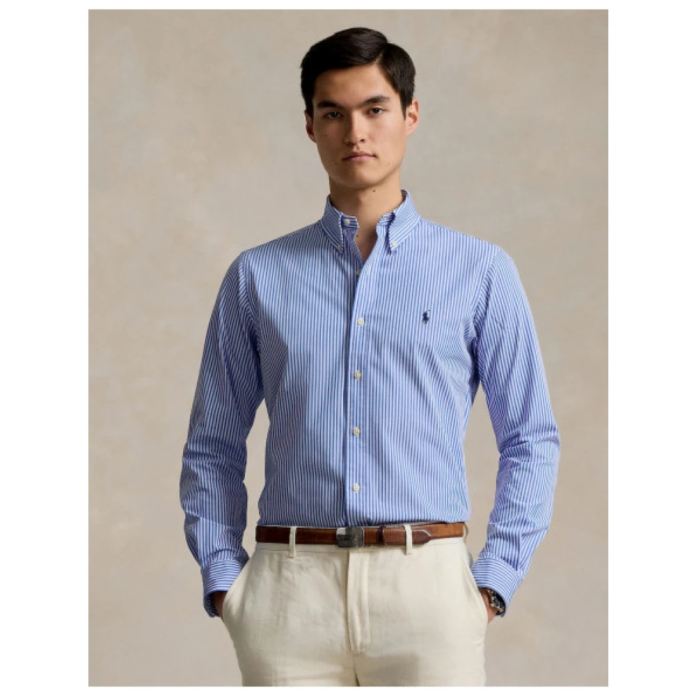 Polo Ralph Lauren Gestreept katoenen popeline overhemd Blue Heren