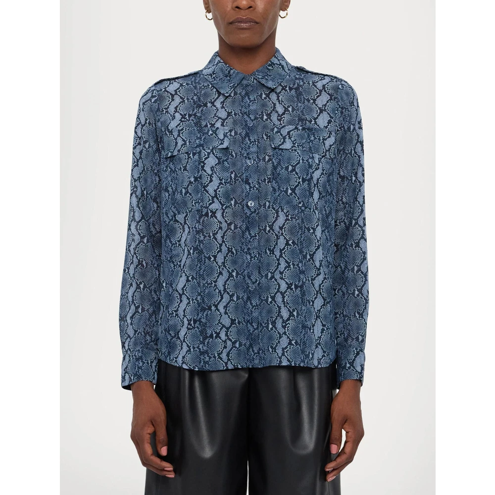 Michael Kors Blauw bedrukt klassiek kraagoverhemd Blue Dames