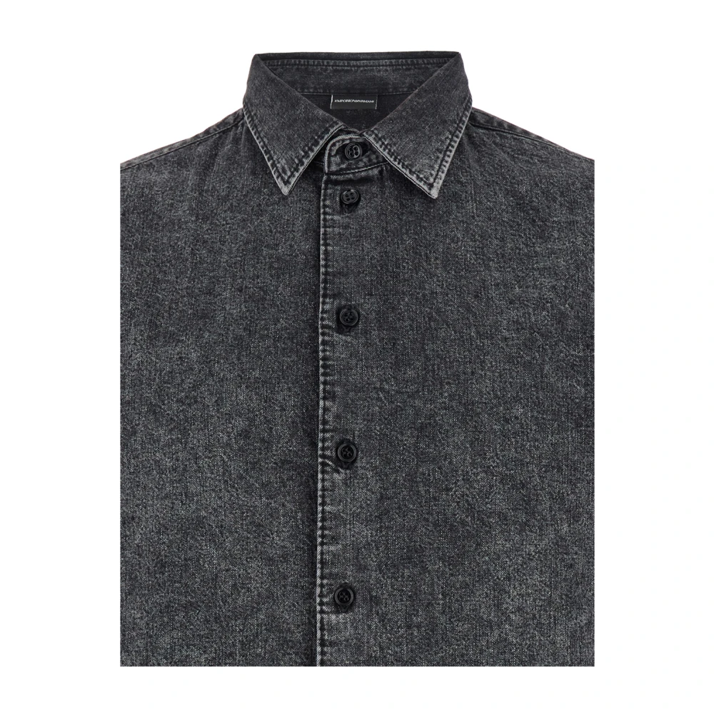 Emporio Armani Zwarte Denim Shirt met Tonal Knopen Black Heren