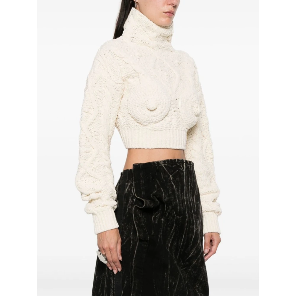 Jean Paul Gaultier Chunky Gebreide Coltrui Sweater Beige Dames