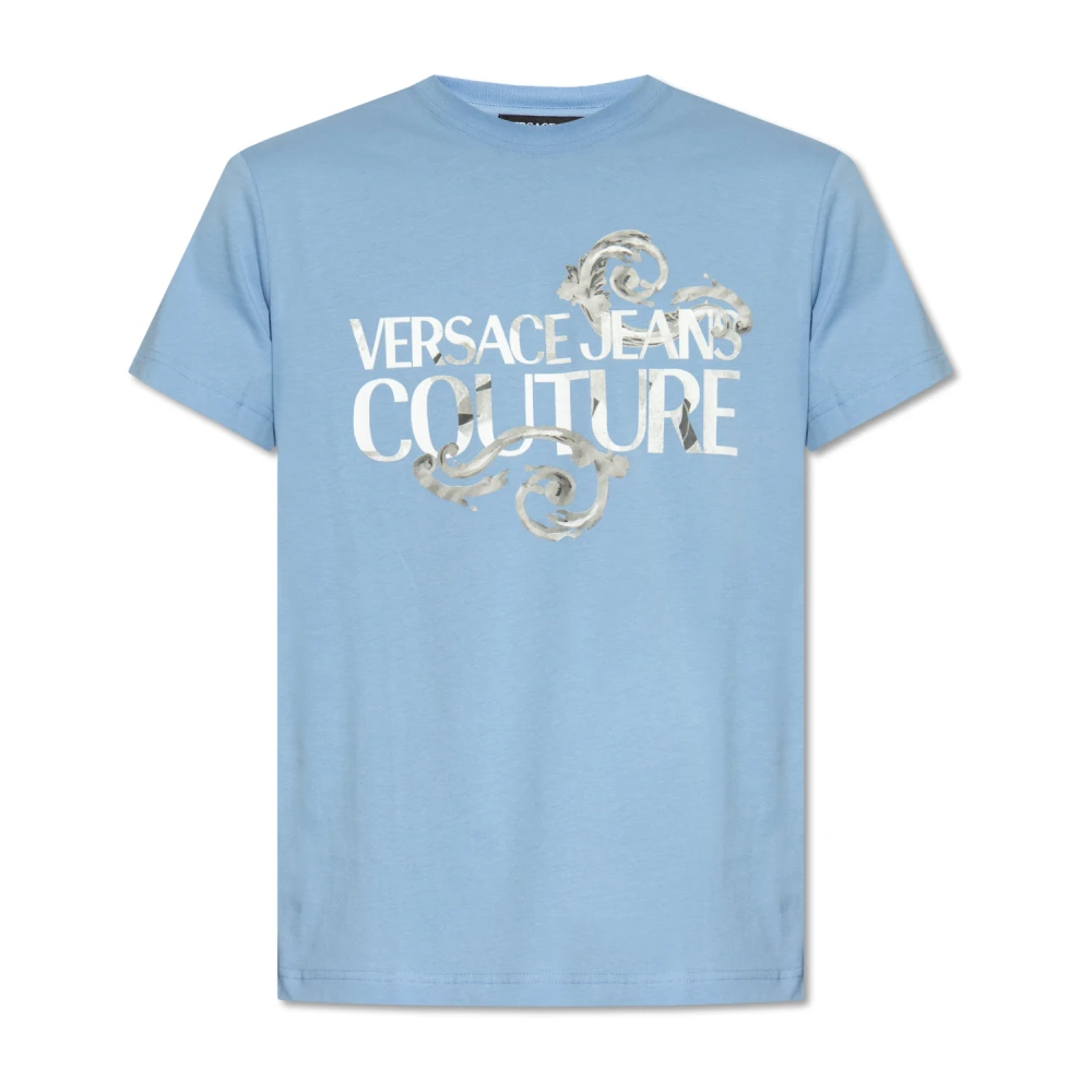 Versace Jeans Couture Logo Watercolour T-shirt Blauw Blue Heren