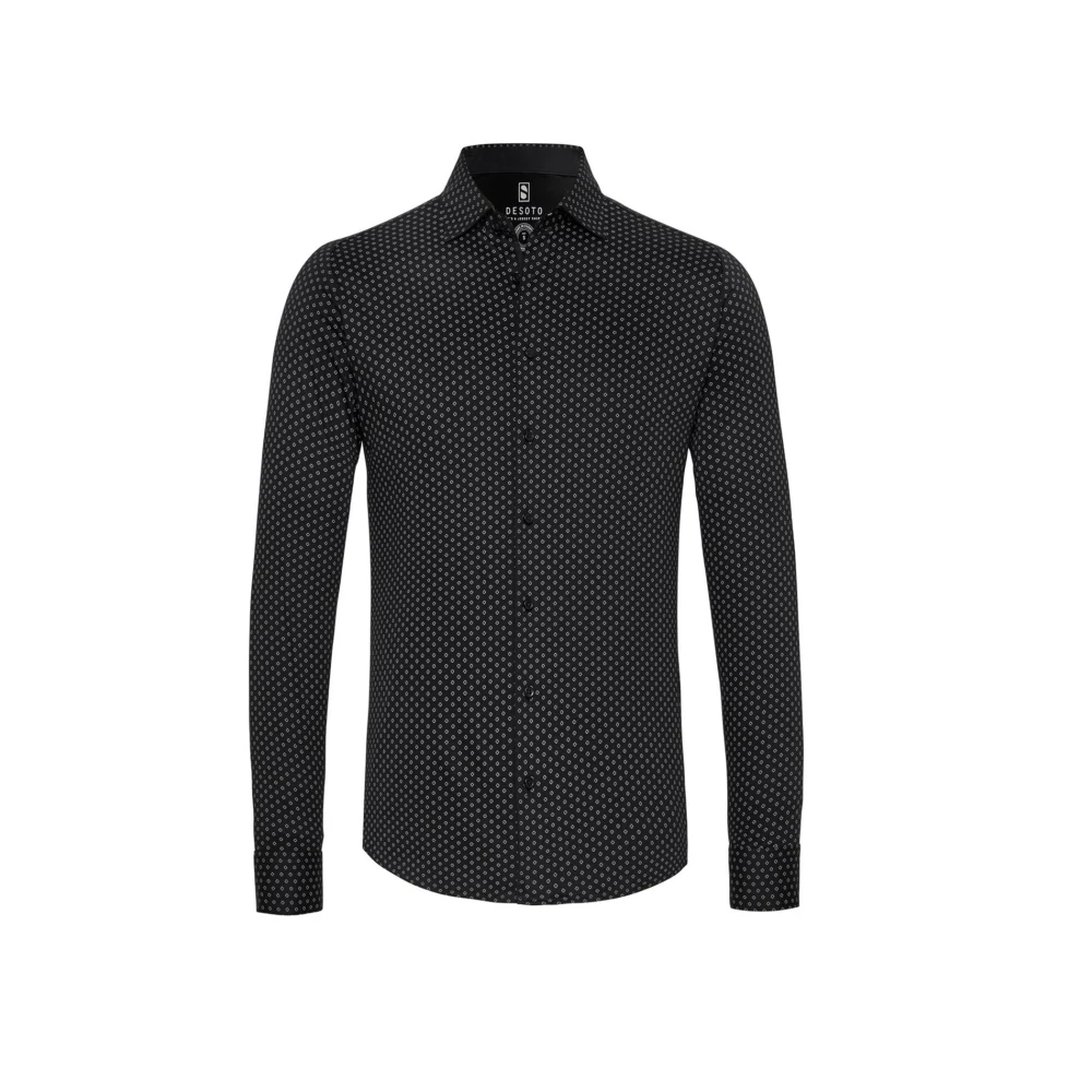 Desoto Mannelijk Zwart Overhemden Heren, S, Katoen, E Overhemdjurk Met Geometrische Print
