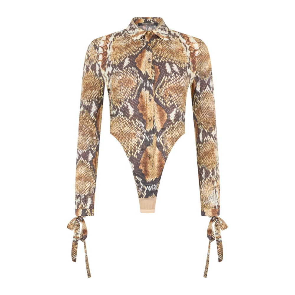 Roberto Cavalli Dierenprint overhemd met strik kraag Brown Dames