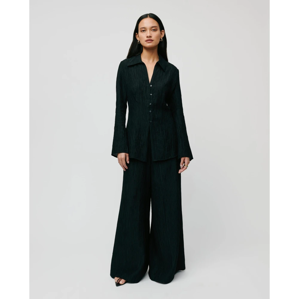 IVY OAK Geplooide Viscose Blouse Knoopsluiting Black Dames