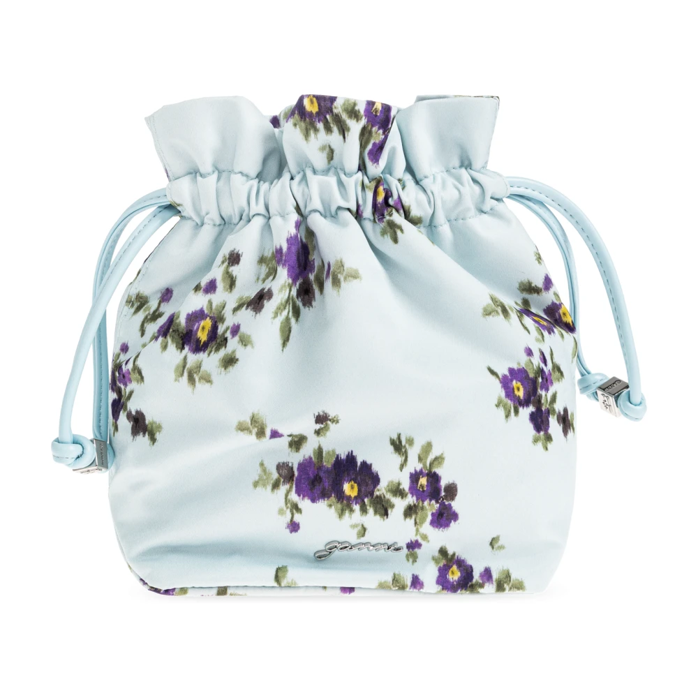 Ganni Donna Blu Pochette In Nylon Stampato