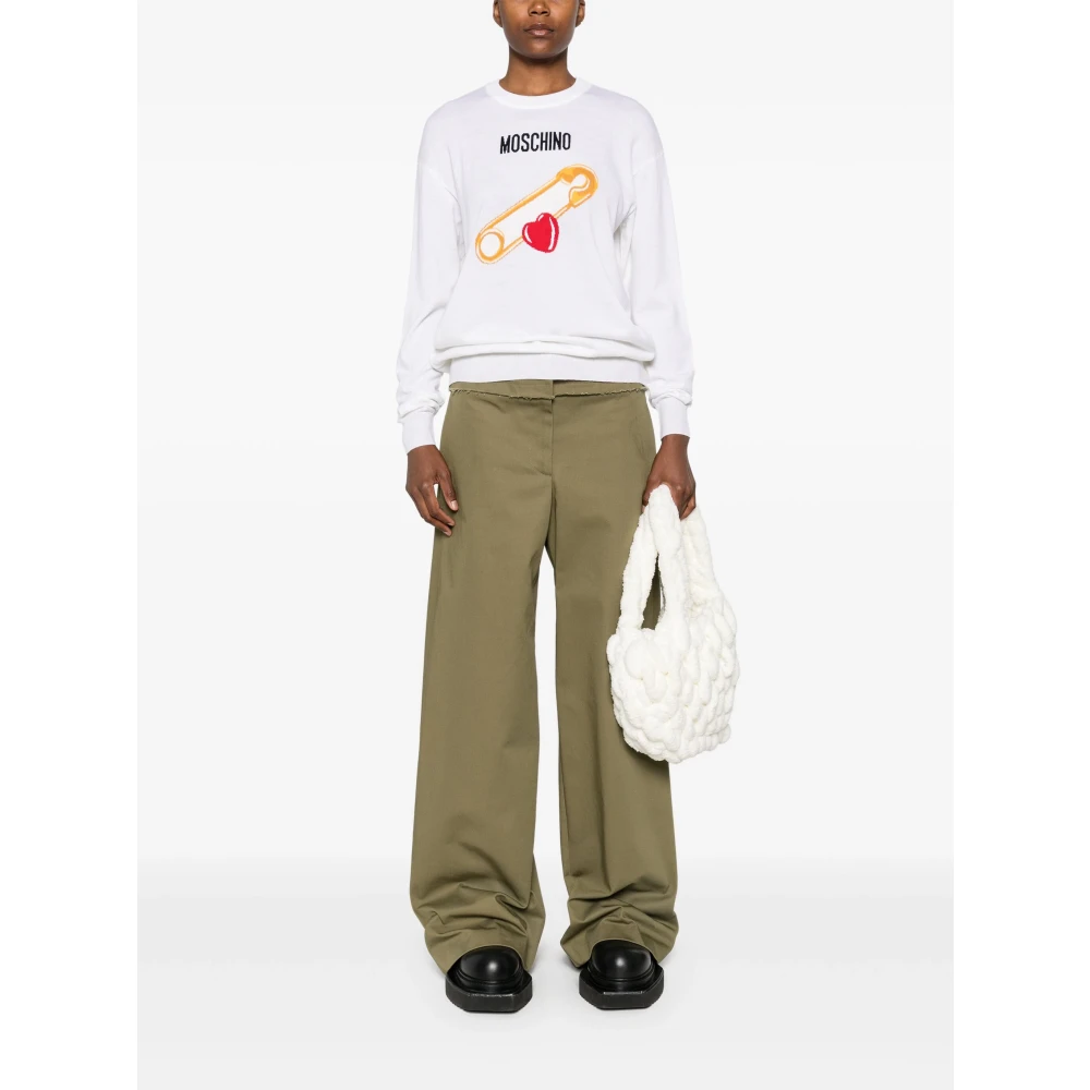 Moschino Merino Wollen Trui Wit Fantasie White Dames