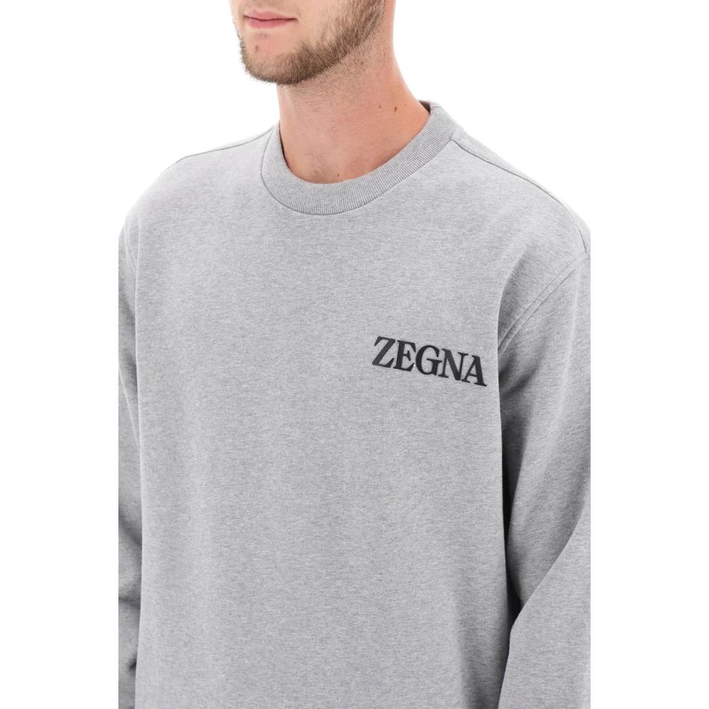 Ermenegildo Zegna Crew-neck sweatshirt met flocked logo Gray Heren