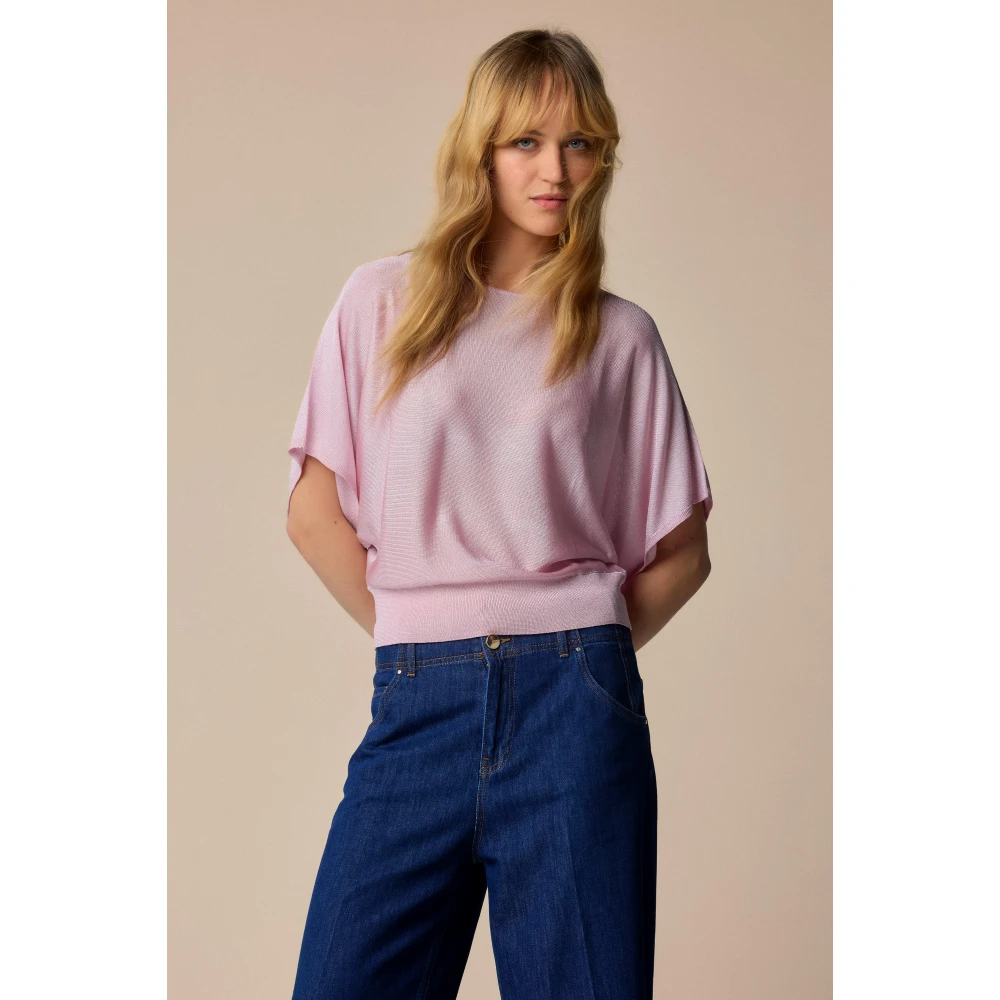 Kocca Stijlvolle Ronde Hals Gebreide Trui Pink Dames