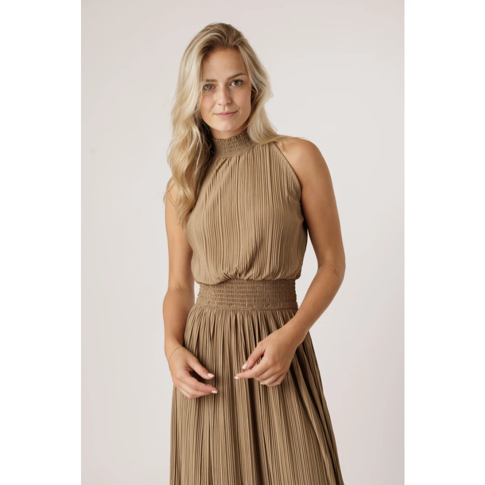 Samsøe Geplooide Haltertop Midi Jurk Brown Dames