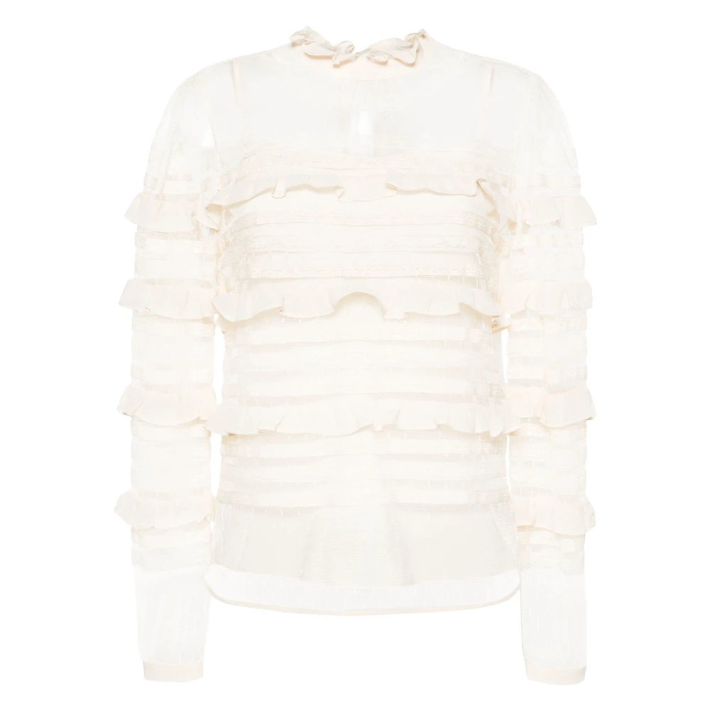 Twinset Beige Elegant Ruffle-Detail Top - Female - Blouses - M - Blouses & Shirts
