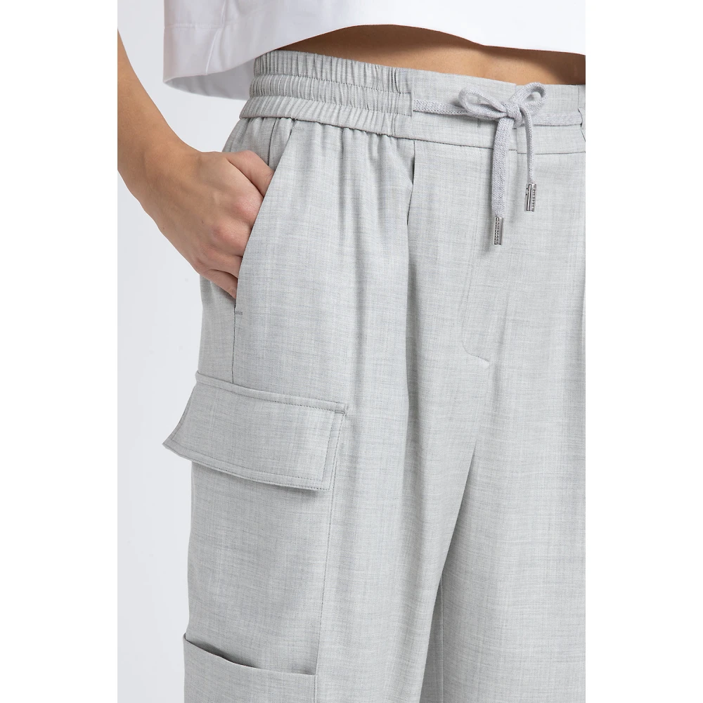 PESERICO Wollen viscose baggy broek met cargozakken Gray Dames