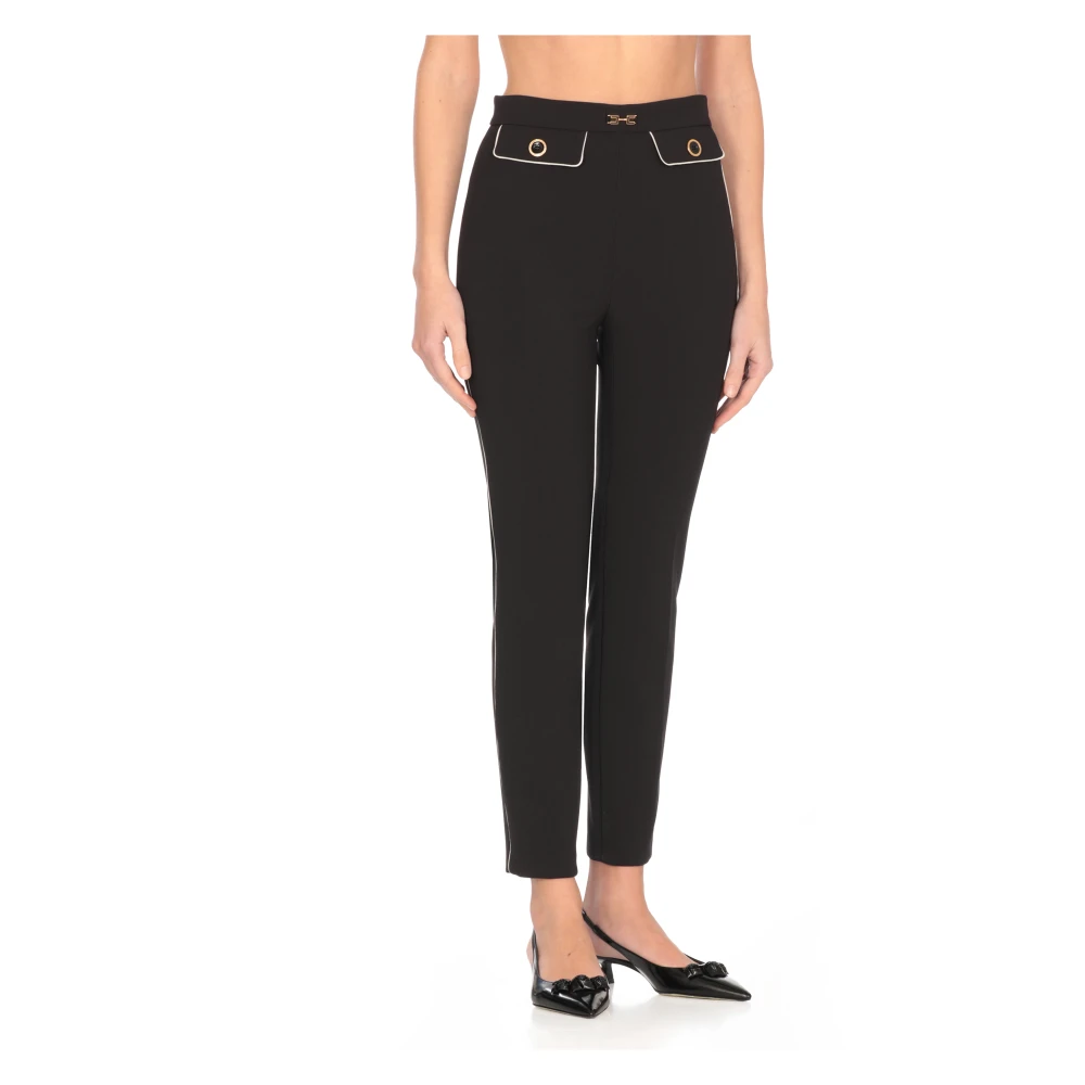 Elisabetta Franchi Zwarte Crêpe Broek met Logodetails Black Dames