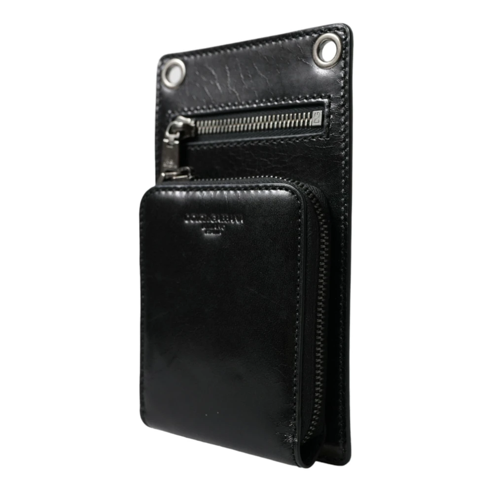 Dolce & Gabbana Men's Black Wallets & Cardholders, One Size, Leather Logo Wallet With Strap