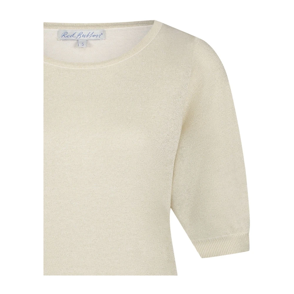 Red Button Glitter Fonkelende Parel Gebreide Top Beige Dames