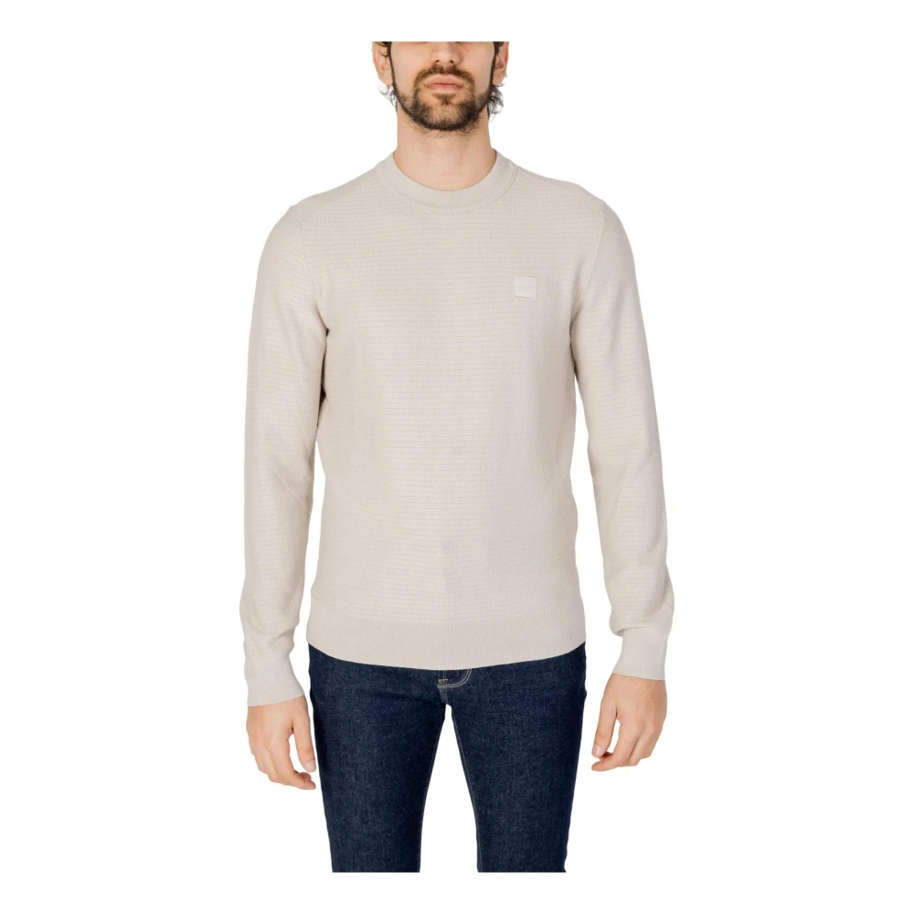 Boss Luxe katoen-kasjmier gebreide trui Beige Heren